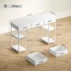 Desk Kitchen Table with 2 USB Charging Ports 2 Power Outlets Adjustable Shelves 3 Fabric Drawers 120x40x76 cm White