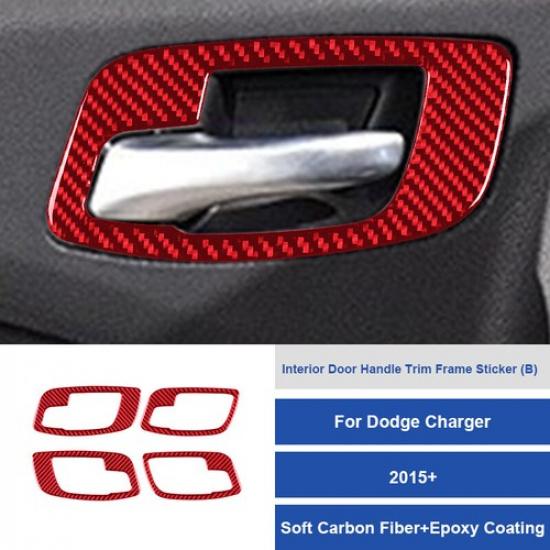 4x Red Carbon Fiber Car Inner Door Handel Bowl Sticker For Dodge Charger 2015-22