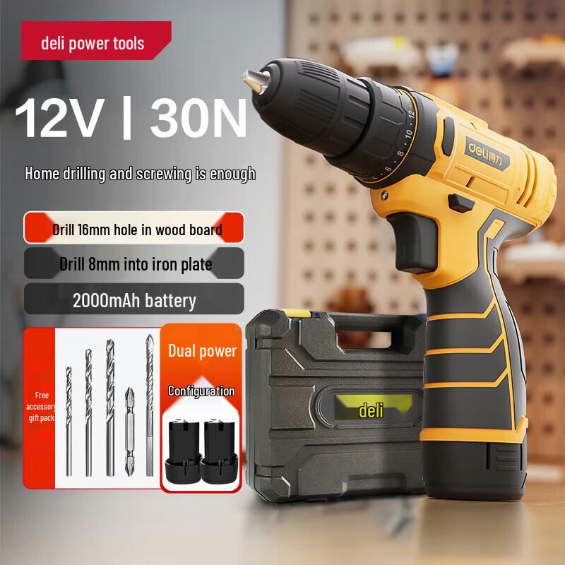 Deli 12V Cordless Electric Drill/Screwdriver Set CN Plug (adapter Included)