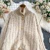 Autumn Winter Women Casual Turtleneck Single Breasted Furry Mohair Knitted Sweater Cardigans Tops Jacket Coat