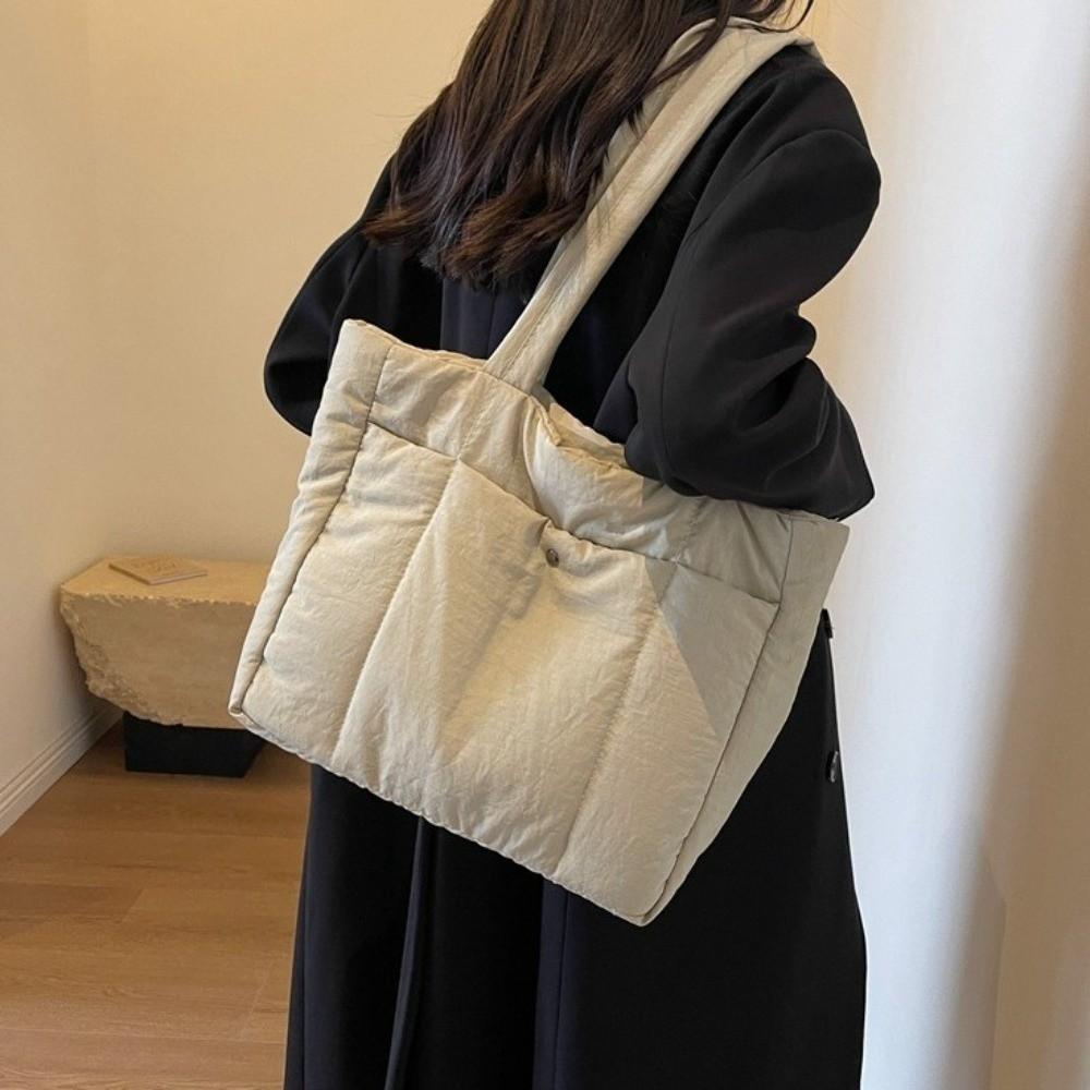 Solid Color Lady Laptop Handbags Large Capacity Women Cloud Tote Bag Puffer Shoulder Bag  Female