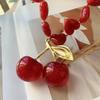 Gemstones Heart Beads Necklace Fruit Pendant Neckchain Cherry Charm Collar Chain Accessory for Dates and Parties