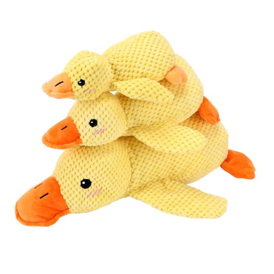 Quacking Yellow Duck Dog Toy Boredom Stress Relief Crochet Stuffed Duck Pet Chew Interactive Toy Puppy Calming Plush Doll Squeaky Toy Pet Supplies