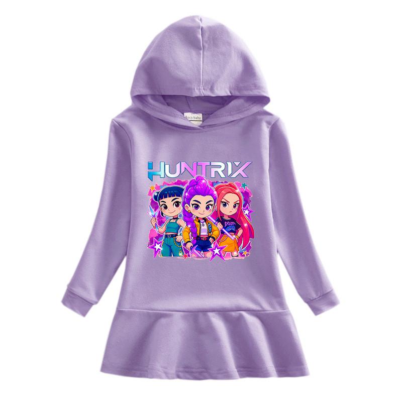 Girls Kpop Rumi Zoey Mira Hunters Printed Colorful Cute Hooded Dress