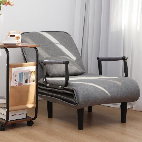 3-in-1 Schlafsofa Reißverschlussbezug Sessel Bett Umwandelbares Schlafsofa mit verstellbarer Rückenlehne Ausklappbarer Stuhl Bett für Wohnung Büro Grau