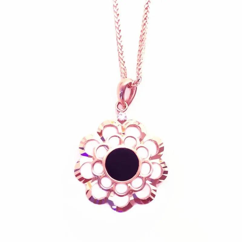 Purple Gold Shiny Hollowed-Out Flower Pendant, Simple High-End Temperament, Colored Gold-Plated Rose Gold Necklace.