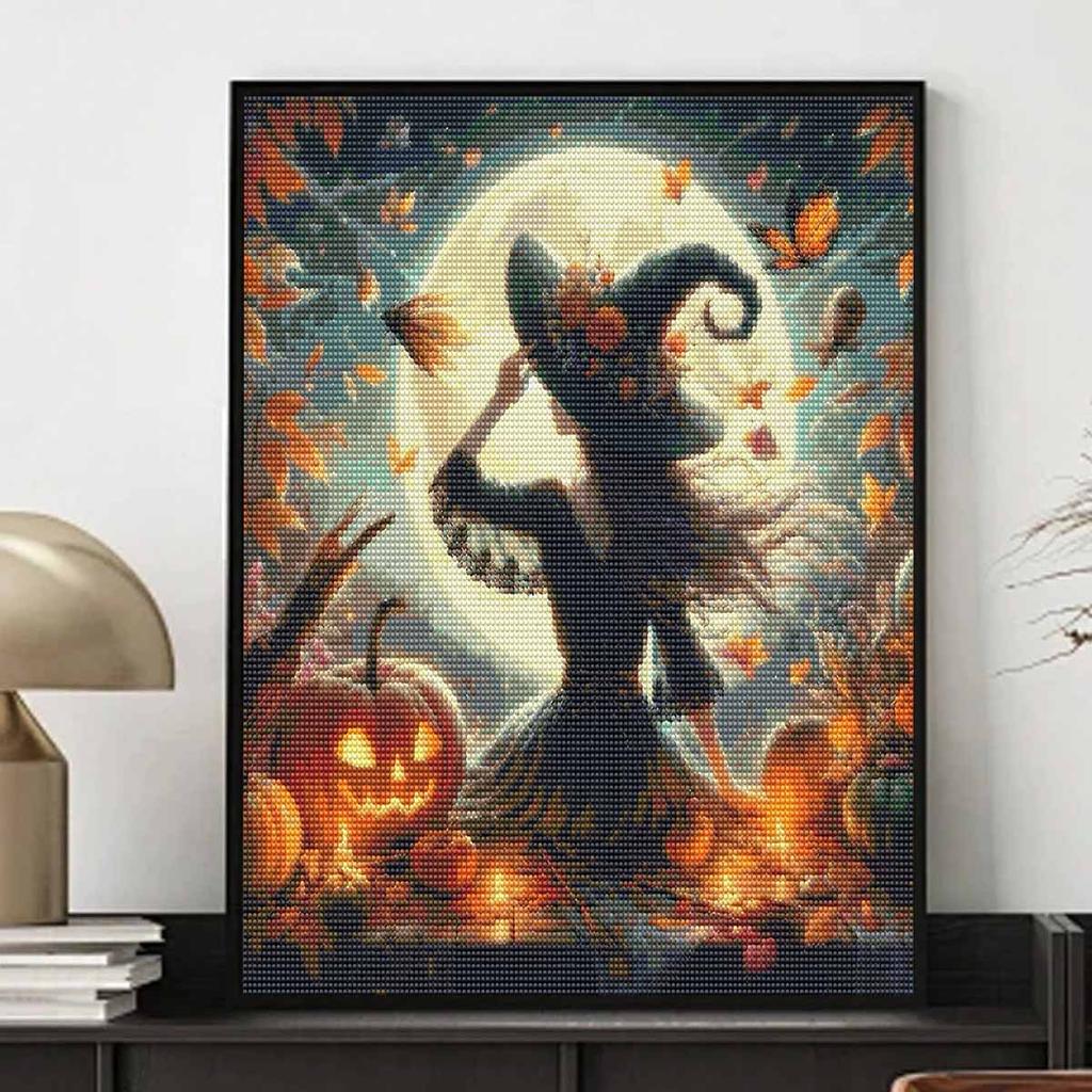 Halloween Witch Pumpkin Full Moon Diamond Painting Mosaic Art Kit Handmade DIY Home Decoration