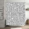 Grey White Floral Shower Curtain Decorative Bathroom Waterproof Fabric 3D Printing for Home Bath Tub Accessories Set with Rings
