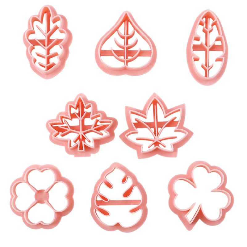 8 Pieces Cute Leaves Cookie Cutters For Baking Cookie Mould Press Leaves Cookie Mould Set Kitchen Tools Plastic Cookie Stamps