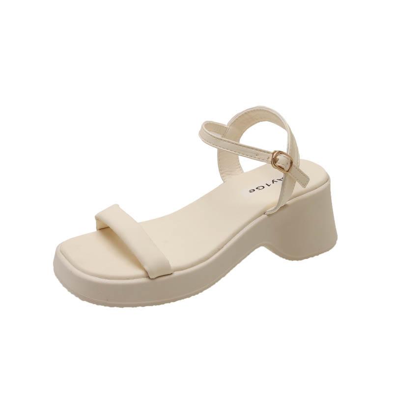 

Fairy wind thick heel open-toed fashion sandals woman 2025 summer Korean version new one-word buckle high-heeled Roman sandals woman 35