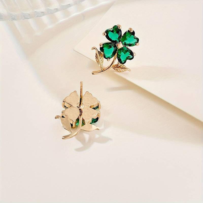 Emerald Women's Luxury Rhinestone Four-Leaf Clover Earrings