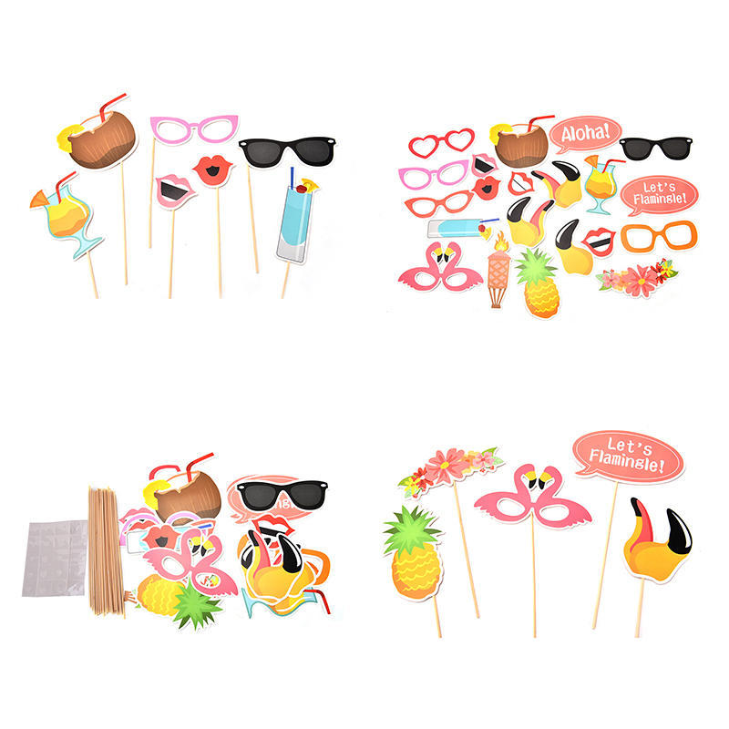 21Pcs Flamingo Photo Booth Props Tropical Hawaiian Summer Hen Party Accessories