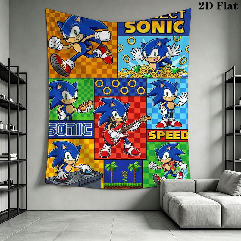 Hedgehog Sonic Bend Wall Hanging Printed Fabric Blanket Decorative Tapestries for Bedroom Living Room Home Decor