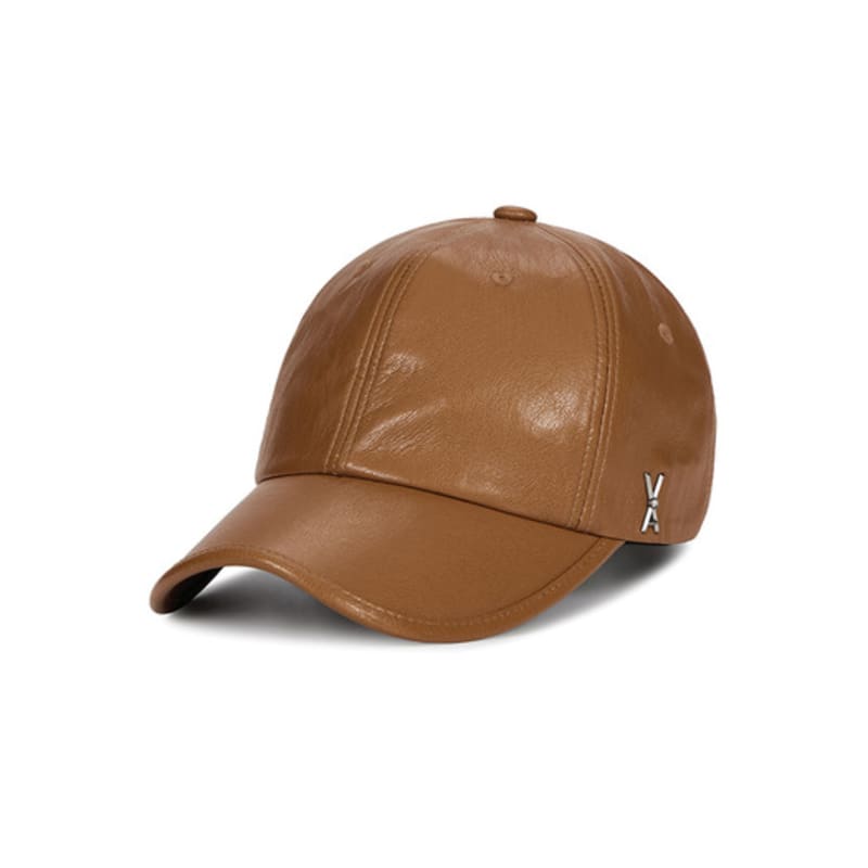 VARZAR VA Cubic Stud Vegan Leather Ball Cap Camel