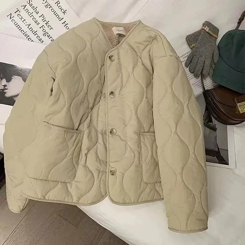 Korean Version Pink Lambswool Clothes Women s Winter Thick Round Neck Lambswool Coat Padded Jacket S