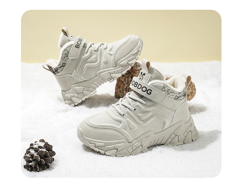 Bobodou Winter Boys' Thickened Non-slip Wear-resistant Velvet-lined Cotton Casual Shoes