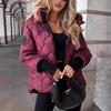 Damen Burgunder Stepp Kapuzen Daunenjacke Kurzer Cropped Mantel mit Rautenmuster