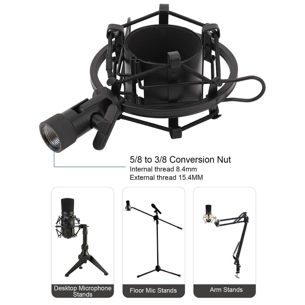 MENDUNER 45-50mm Microphone Shock Mount ABS Vibration-Resistant Holder 5/8 Inch To 3/8 Inch Conversion Nut Black Professional Recording