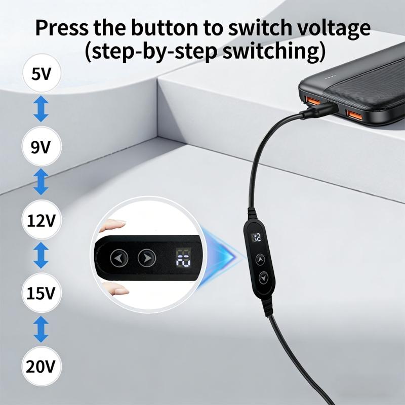 Type C Input to Direct Current Output Adapter Cable Adjustable Voltages Settings from 5V to 20V for Automotive Socket PD Compatible 3A Maximumly