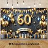 2D Blauw & Goud 60e Verjaardag Achtergrond, Luxe Ballon Cadeau Thema Fotografie Achtergrond
