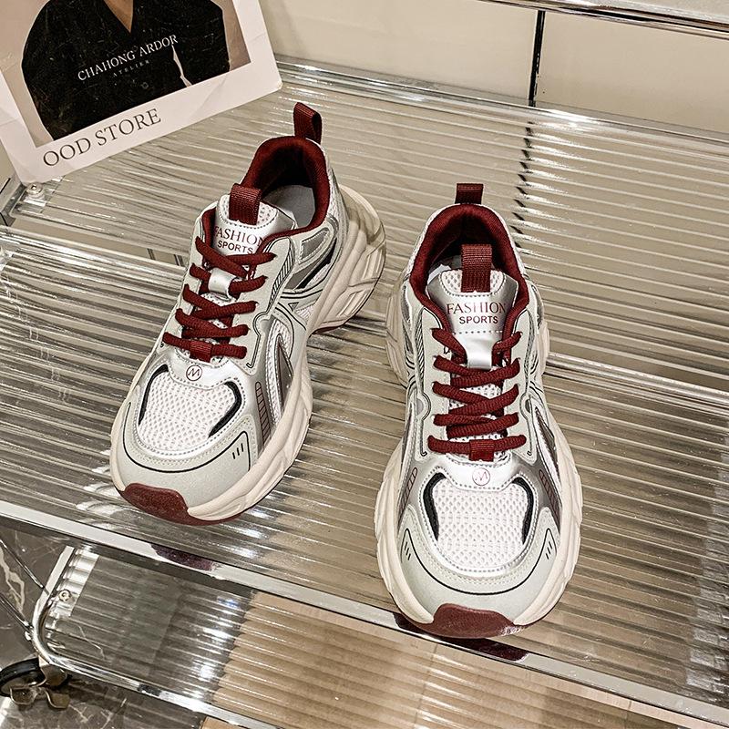 Retro Plateau Dad Schuhe Damen 2025 Frühling neu ankela rot lässige Sneaker atmungsaktive Damenschuhe