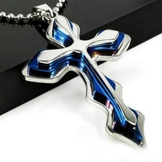 Trendy Men's Multi-Color 3-Layer Cross Necklace with Dog Tag Pendant
