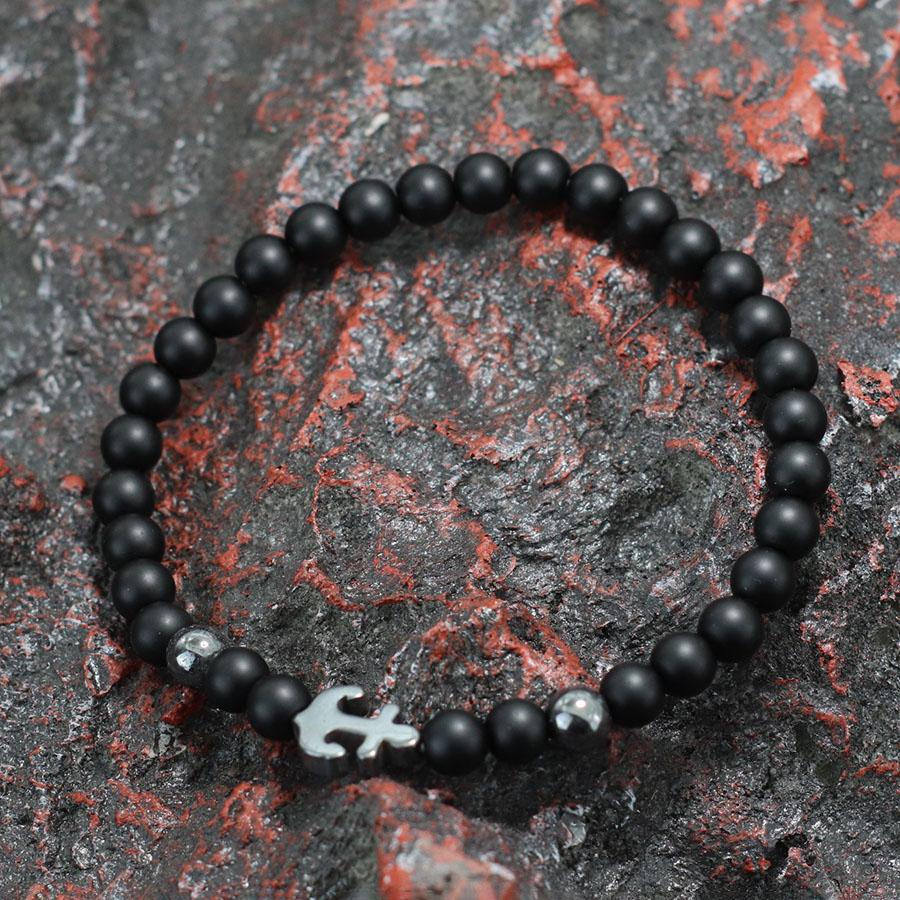 

New Anchor Bracelet For Men Black Hematite Stone Healing Braclet Natural Tiger Eyes Lava Beaded Braslet Lucky Red Howlite Joias