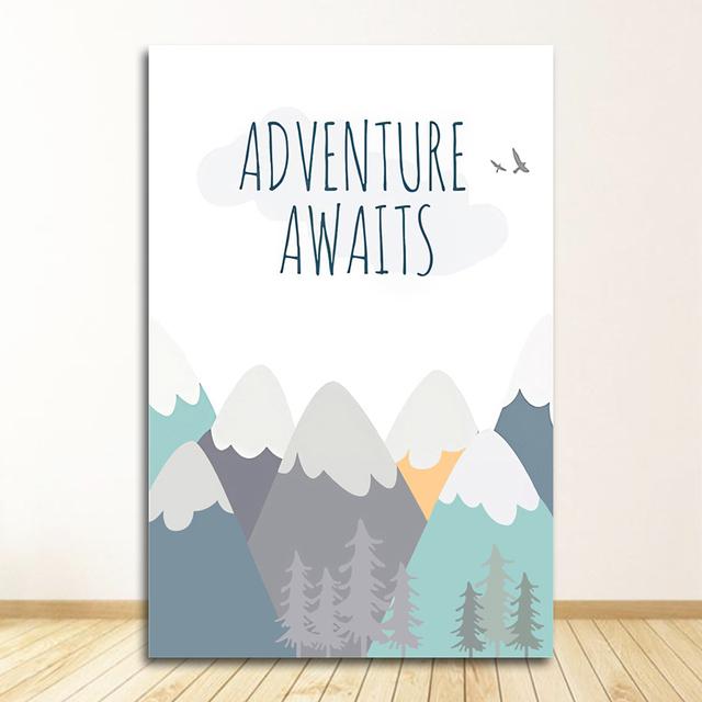 Art Canvas Painting Nordic Kid Room Decoration Picture Adventure Quote Nursery Child Poster Cartoon Mountain Airplane Print Wall