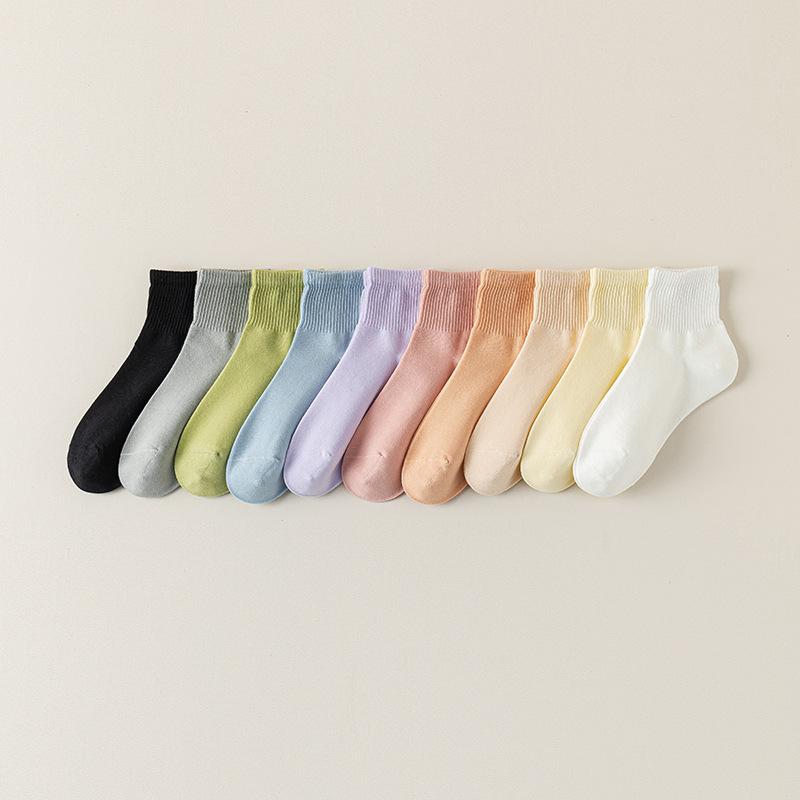 

Ladies Summer Thin Casual All Purpose Solid Color Sweat Absorbent Breathable Boneless Short Tube Cotton Socks 1 pair небо синє кольору