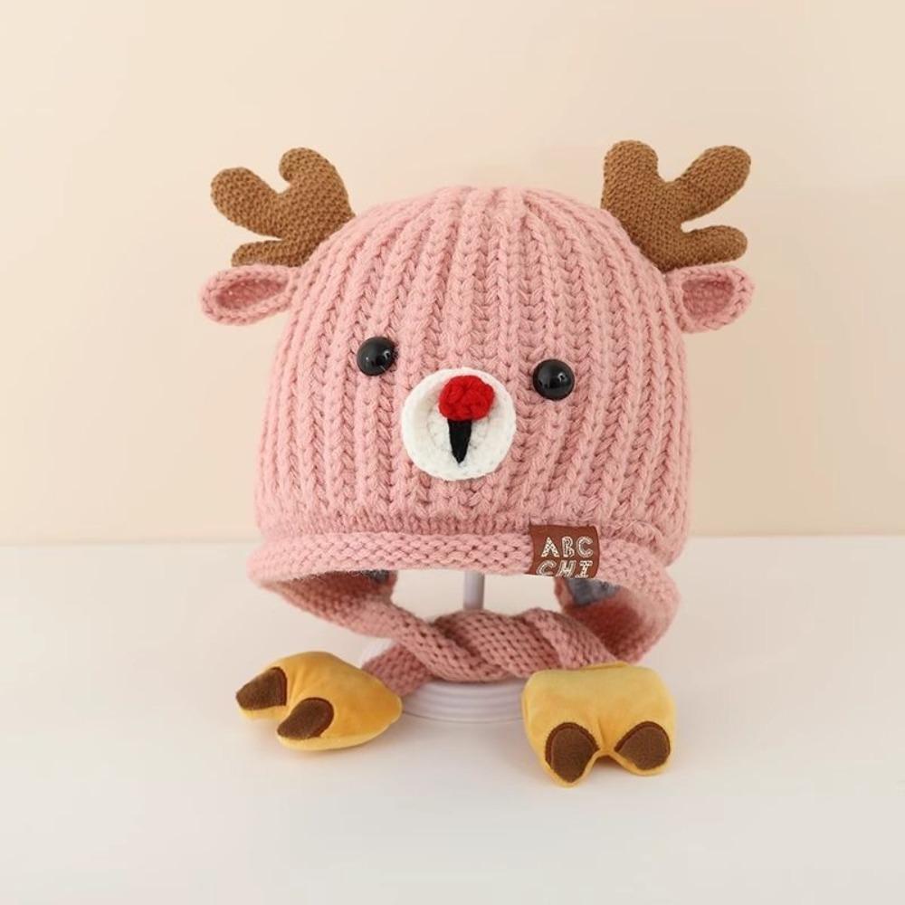 Cartoon Reindeer Pattern Ear Protection Hat Knitted Thicken Winter Warm Cap Warm Soft Kids Earmuffs Cap