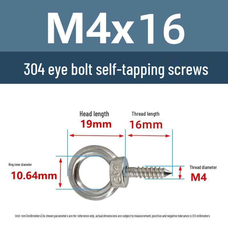304 Stainless Steel M4 Eye Bolt with Round Ring Self-Tapping Screw