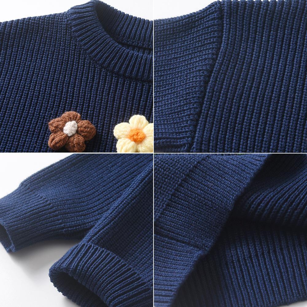 Hand-embroidered Flower DIYs Baby Pullover Bottoming Sweater Birthday Girl Sweater