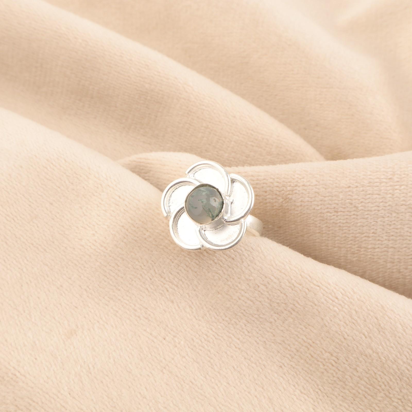 

Round Natural Moss Agate Sterling Silver Eternity Trendy Elegant Ring Jewelry RR-51-30 15