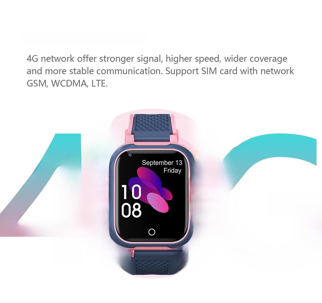 LT21 4G Wodoodporny smartwatch dla dzieci z aparatem, połączeniami wideo, śledzeniem GPS i funkcjami zapobiegającymi zgubieniu.