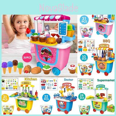 Cute Simulation Kids Ice Cream Shop Kitchen Cart Pretend Toy Set Role Play Gift