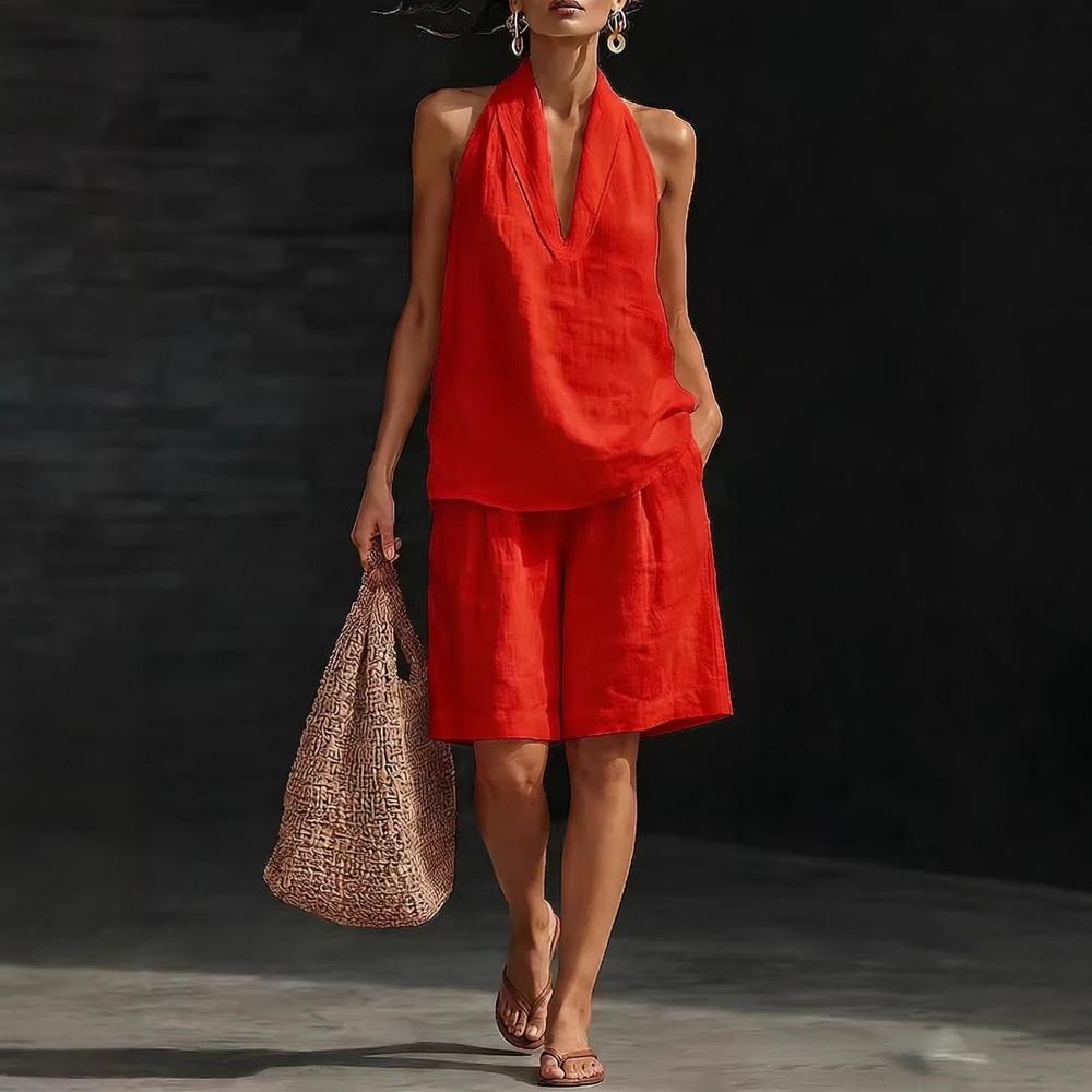 Women Spring Summer Casual Loose Two Piece Outfit Sleeveless Vest & Shorts Set
