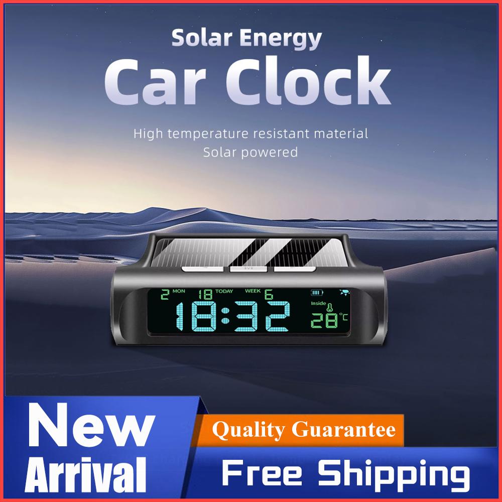 Solar/USB Car Dashboard Clock Digital Clock with Time/Date/Temperature Display Electronic Clock for Car Truck Outdoor Camping