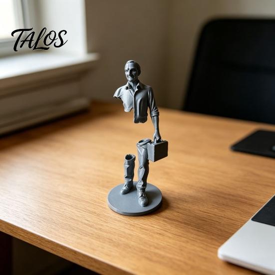 Talos 3D Printed Working Person Figurine with Briefcase, Modern Abstract Art Ornament for Desktop Bookshelf Office Decor, Stable Base Creative