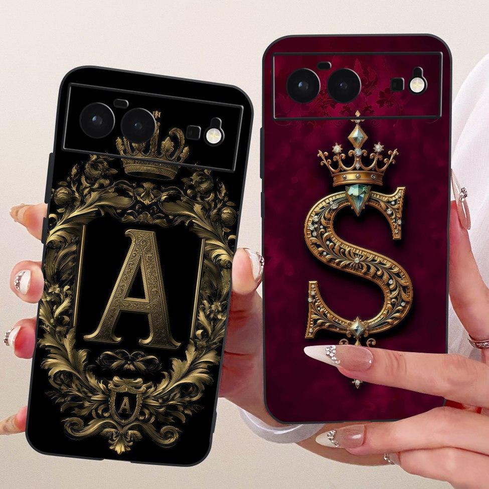 For Google Pixel 6 Case Silicone Luxury Crown A-Z Letters 2D Painted Soft Casing For Google Pixel6 G9S9B GB7N6 G9S9B16 GR1YH
