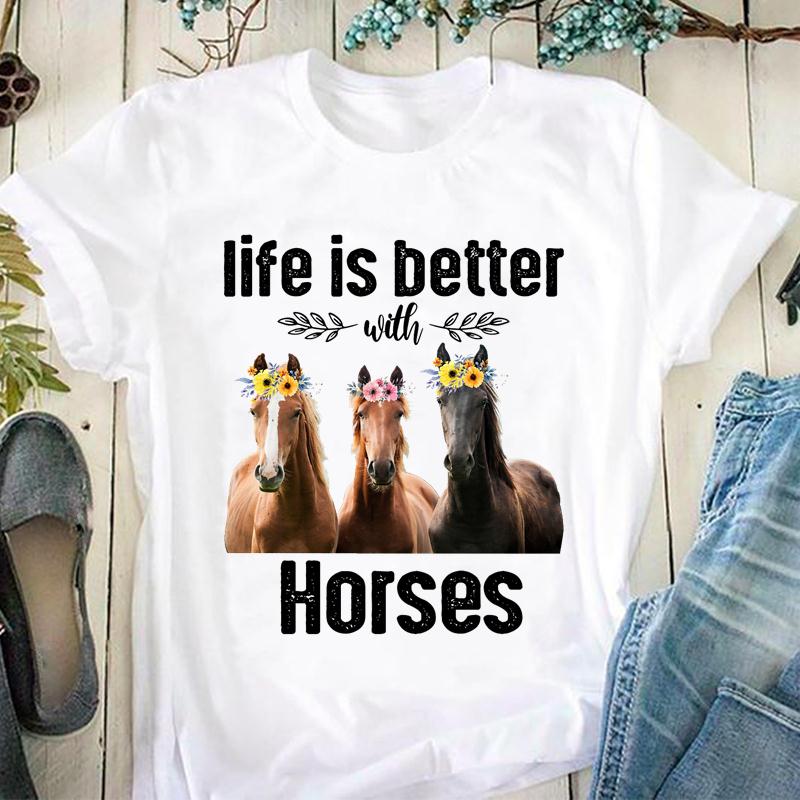 T-shirt d'été à manches courtes pour femme avec imprimé cheval, animal mignon, amour, mode, t-shirt graphique décontracté pour dame