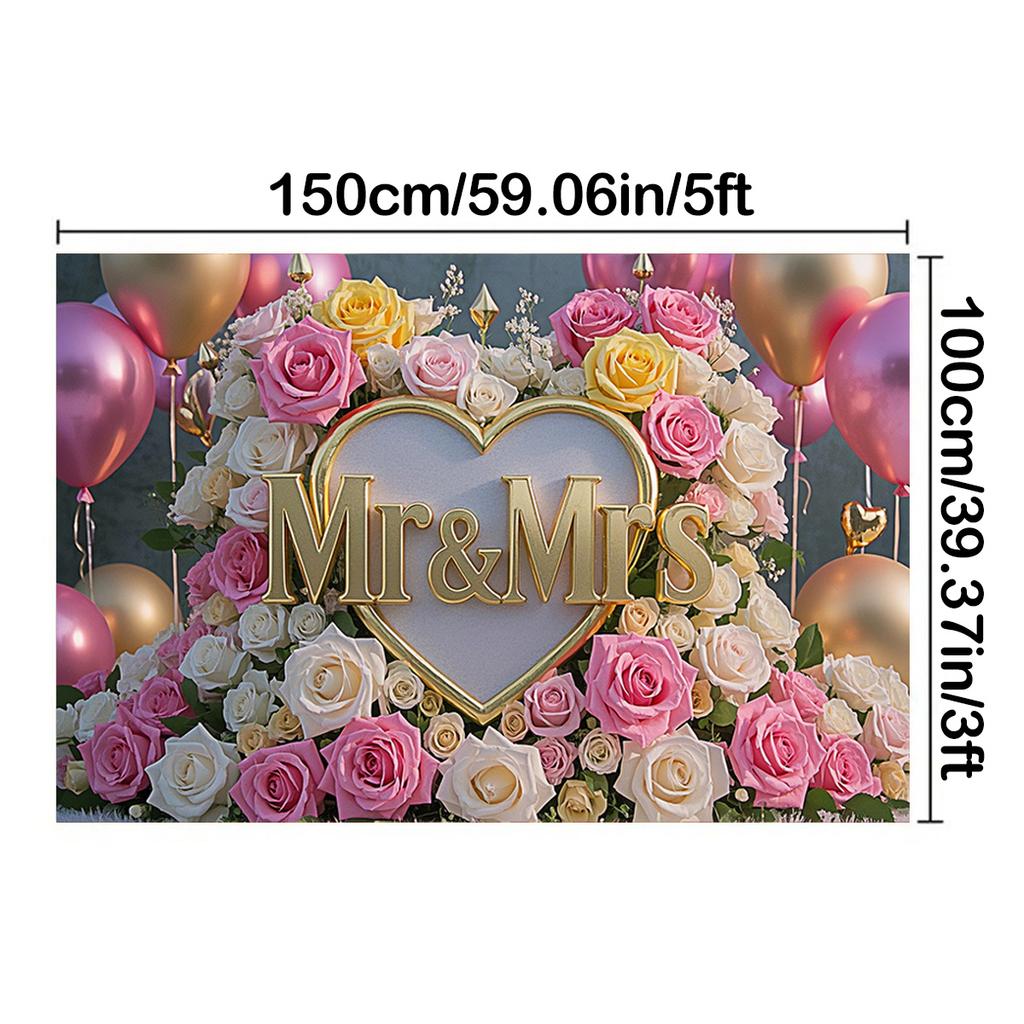 1pc Backdrop with Heart-Shaped Floral Design,Pink&Golden Theme,for Photo Booths,Anniversaries,Weddings,and Festive Decorations,Indoors and Outdoors