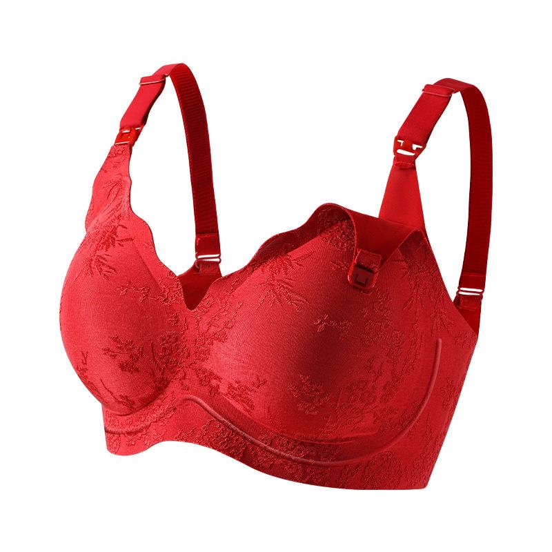 

Бюстгальтер для беременных и кормящих в китайском стиле с фиксированными чашками и держателем для непротекающих грудных вкладышей Small красный