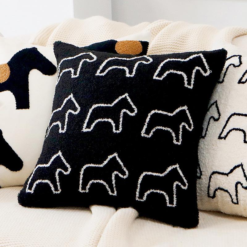 45x45cm 1pc adorable Home pillow cover small size decorate Nordic minimalist sofa throw pillowcase with horse Embroidered