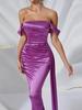 Evropské a americké luxusní fialové saténové večerní šaty s jedním ramenem a rybím ocasem