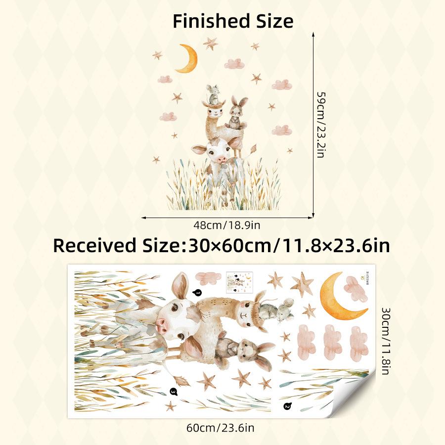Cartoon Cute Animals Moon Cat Rabbit Wall Stickers for Kids Room Background Bedroom Decoration Girls Home Decor Living Room