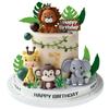 Cake Topper - Jungle Wild Cake Toppers with Leaves Balls Cake Decorations for Safari Animals Themed Birthday Party Decorations
