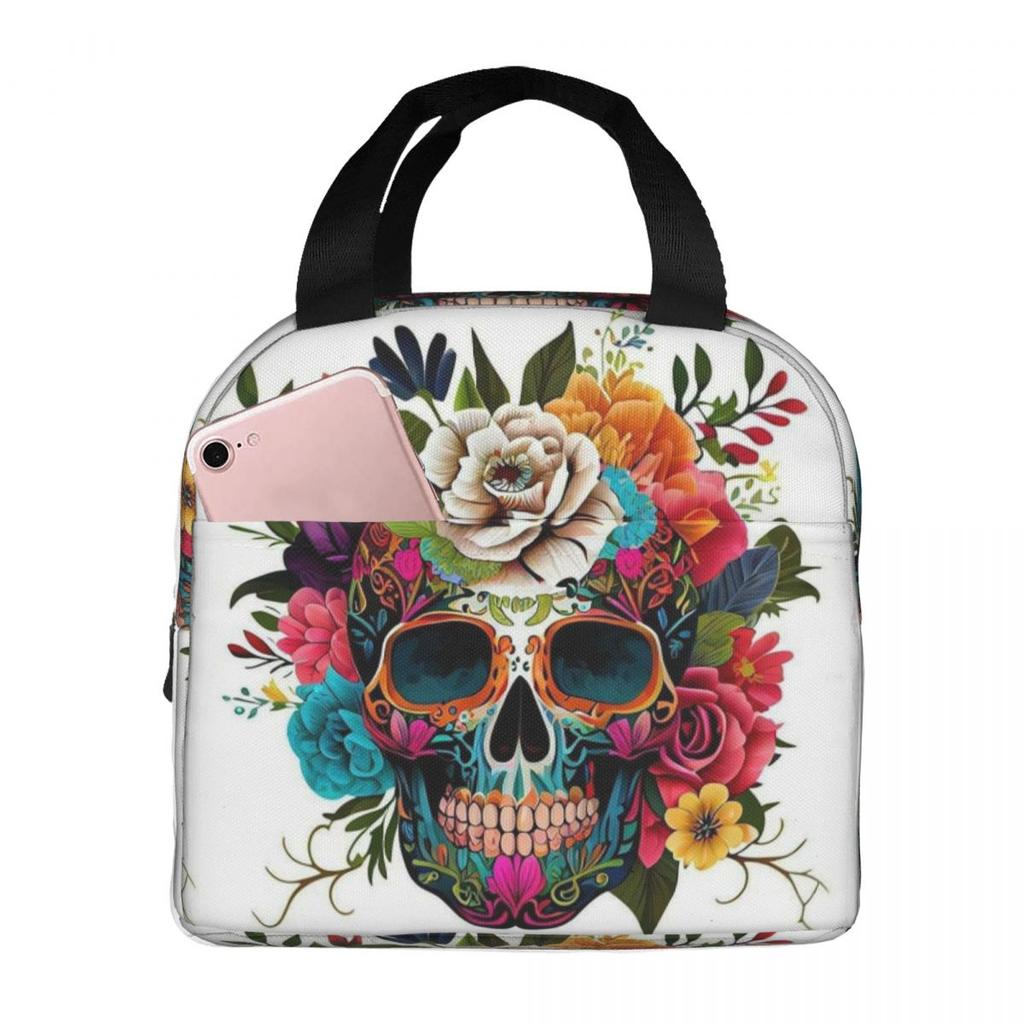 Skull Print Horror Skeleton Death Insulated Lunch Bag for Women Children Portable Food Boxes Thermal Lunch Box Tote