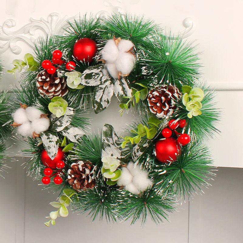 Zhongran Christmas Cotton Pine Cones Wreath Door Hanging Christmas Ball Wreath Window Decoration Props Holiday Rattan Wall Hanging