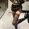 Women Sheer Thigh High Stockings With Leopard Top Stitching Nonslip Silicone Silk Over Knee Long Socks Lingerie Hosiery