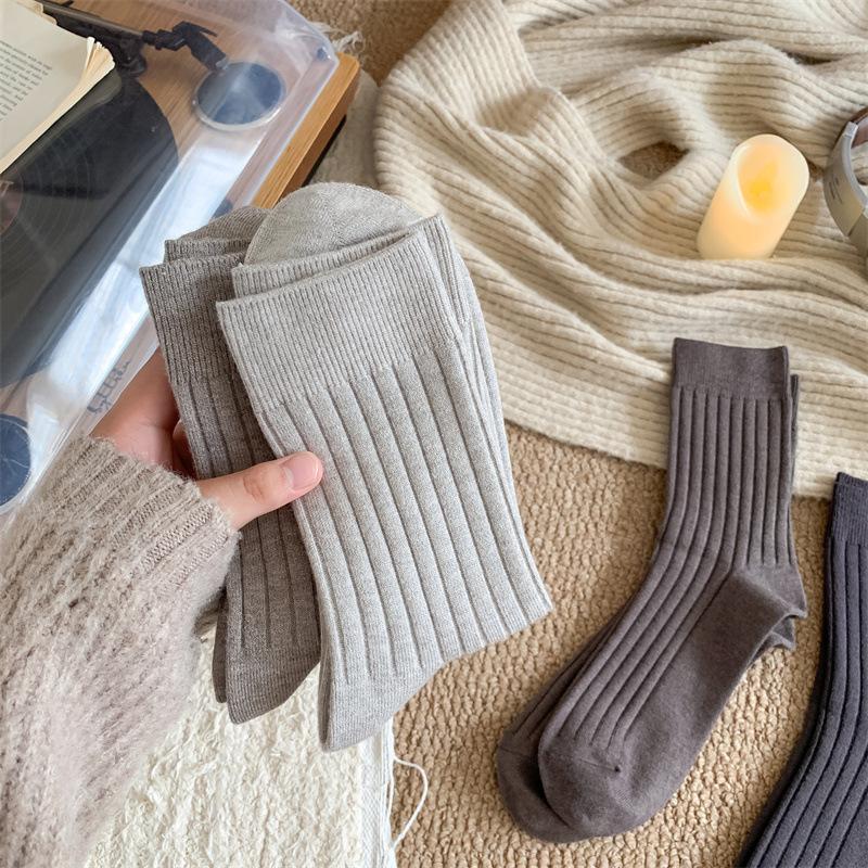 Men'S Socks Warm Imitation Cashmere Socks Solid Color Vertical Striped Mid-Leg Casual Socks Business Men'S Socks Are All Sizes